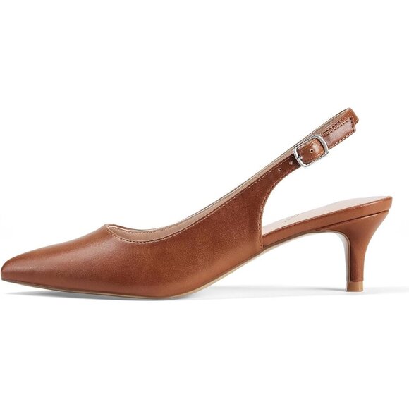 〽️Women Brown Slingback Kitten Heel Pointed Toe Elegant Wedding Dress Pumps Chic